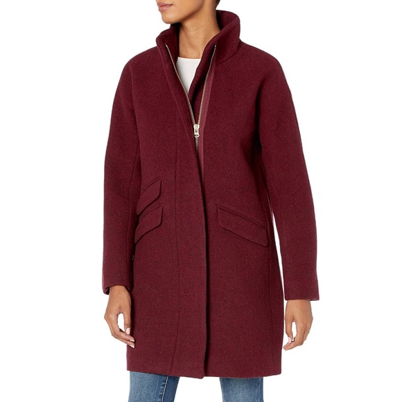 ✨NWT✨ J.CREW Cocoon Coat in Italian stadium-cloth Wool Blend Maroon Sz 0 (XS) - Picture 7 of 16